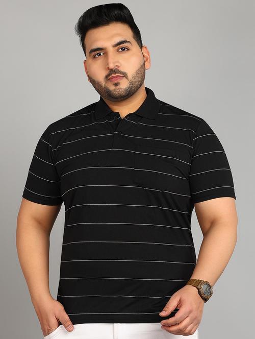 men plus size polo neck striped t-shirt - 21532137 - Very Small Image - 1