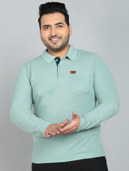 men plus size polo neck plain t-shirt - 21532163 - Very Small Image - 1