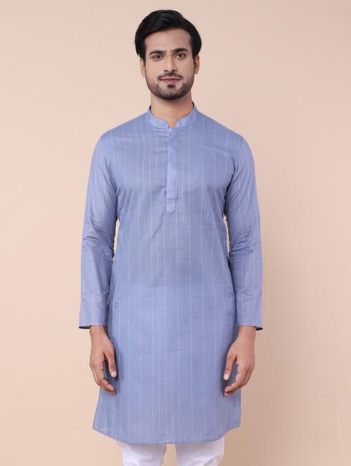 men striped mandarin neck cotton kurta  - 21532194 - Very Small Image - 1