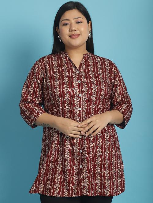 women plus size printed mandarin neck shirt - 21532393 - Very Small Image - 1