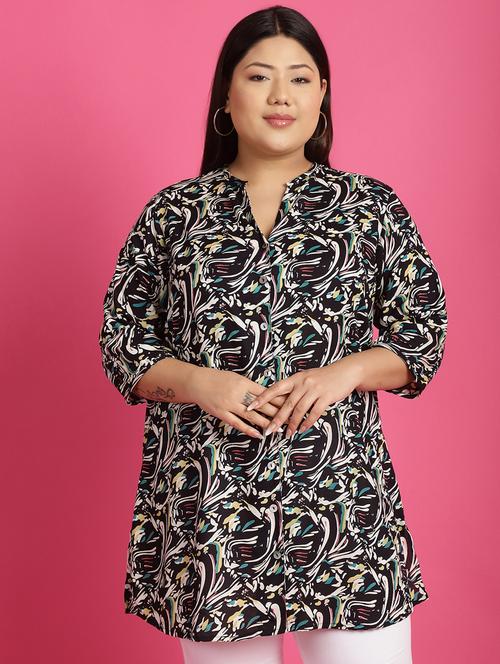women plus size printed mandarin neck shirt - 21532399 - Very Small Image - 1