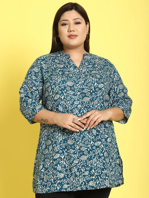 women plus size printed mandarin neck shirt - 21532404 - Very Small Image - 1