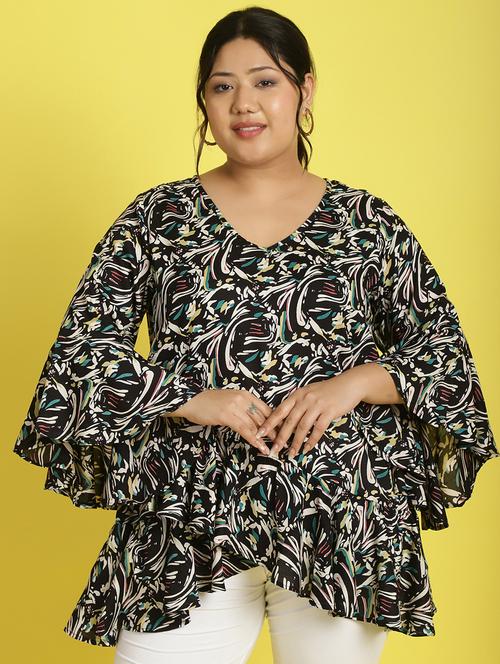 women v neck printed high-low top - 21532420 - Very Small Image - 1