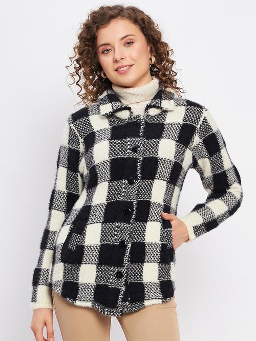 women checkered long sleeve cardigan - 21533145 - Very Small Image - 1