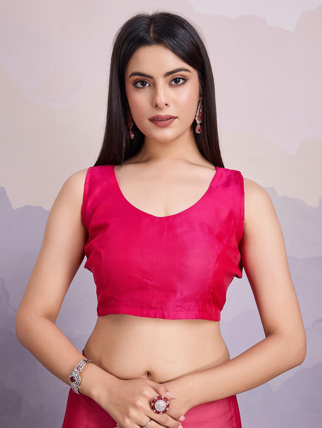 women solid with bordered saree with blouse - 21533279 - Zoom Image - 3