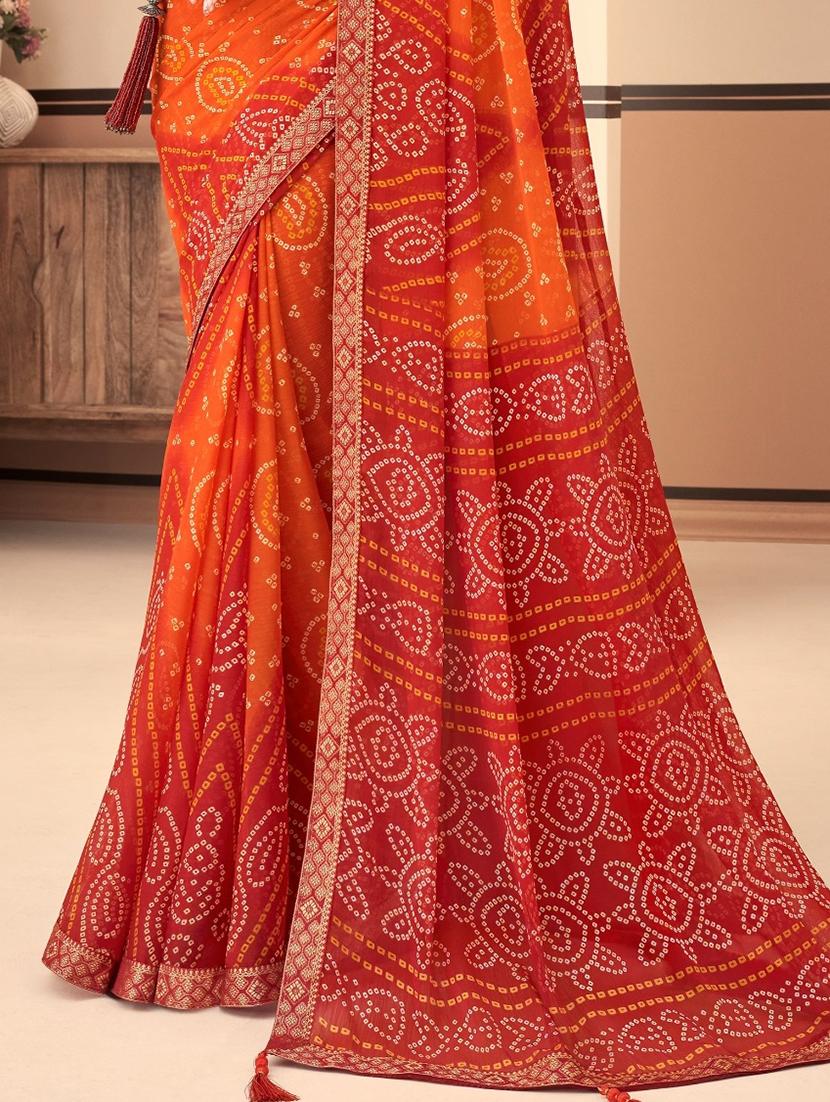 women bandhani printed saree with blouse - 21533379 - Standard Image - 2