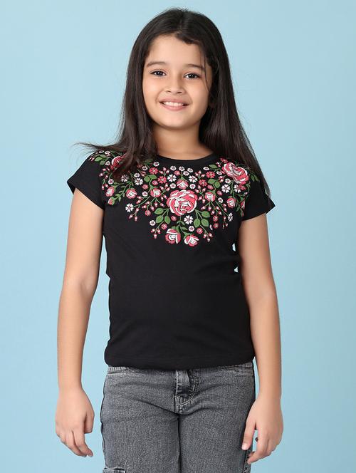 girls front print round neck tees - 21533676 - Very Small Image - 1