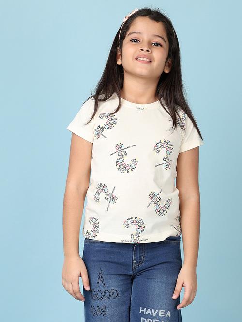 girls front print round neck tees - 21533679 - Very Small Image - 1