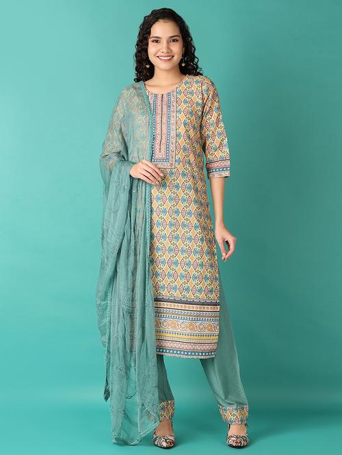 women ikat kurta pant set with dupatta - 21533728 - Very Small Image - 1