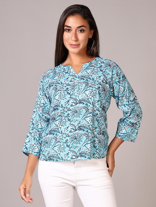 women floral printed notch neck regular top - 21533759 - Very Small Image - 1