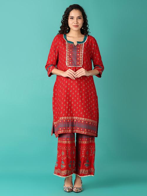 women red printed kurta palazzo set  - 21533780 - Very Small Image - 1