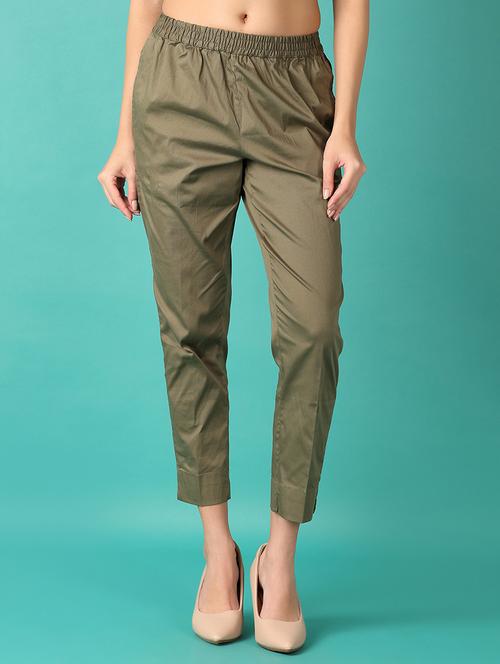 women olive cotton cigarette pant - 21533894 - Very Small Image - 1