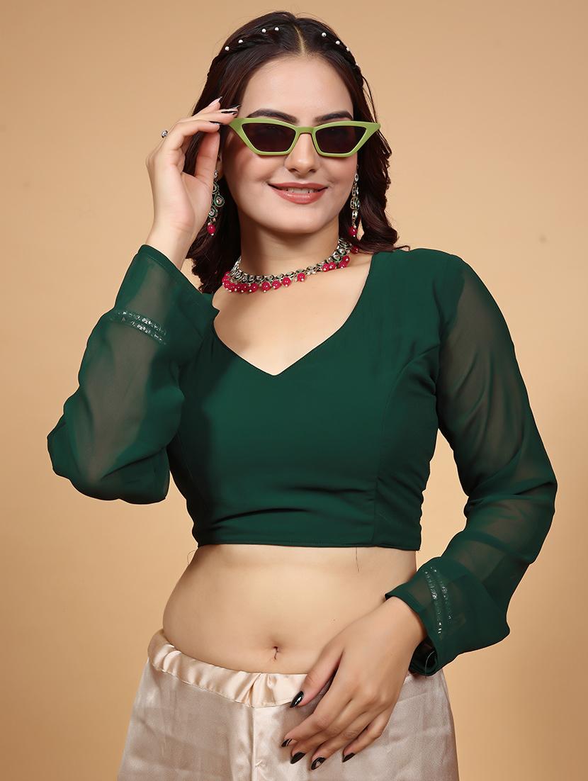 women green solid stiched blouse - 21534751 - Standard Image - 3