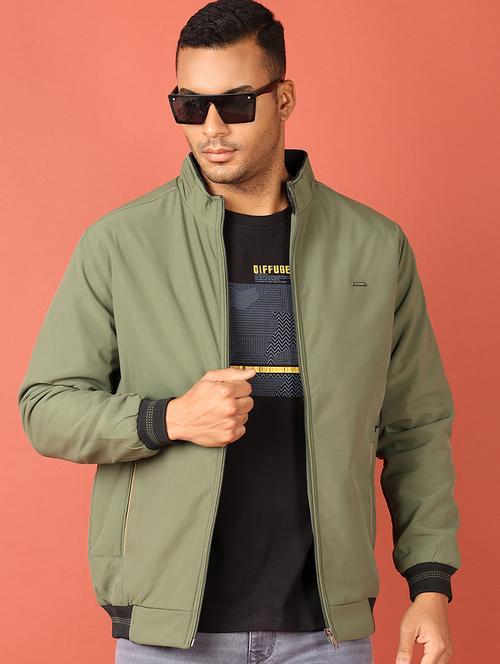 men olive green cotton casual jacket - 21536307 - Very Small Image - 1