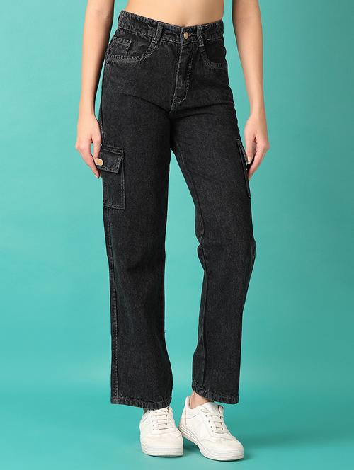 women solid mid rise denim cargo - 21536334 - Very Small Image - 1
