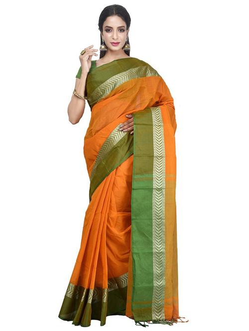 women solid with bordered handloom saree - 21536975 - Very Small Image - 1