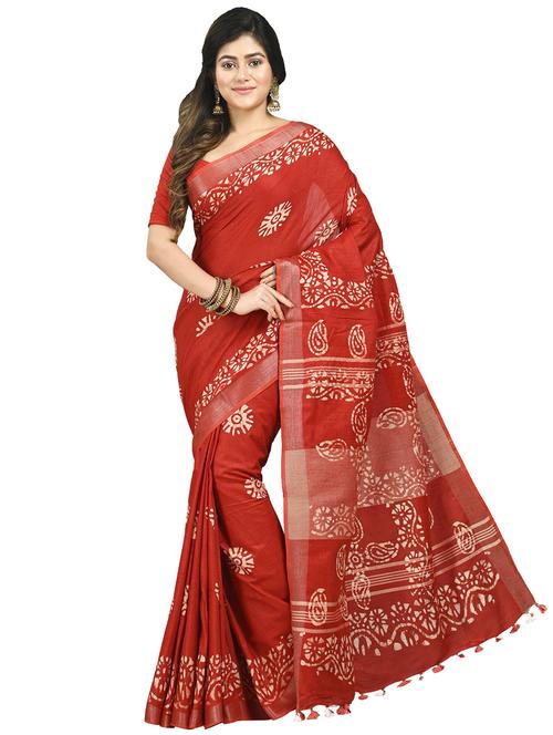 women red batik printed saree - 21537072 - Very Small Image - 1