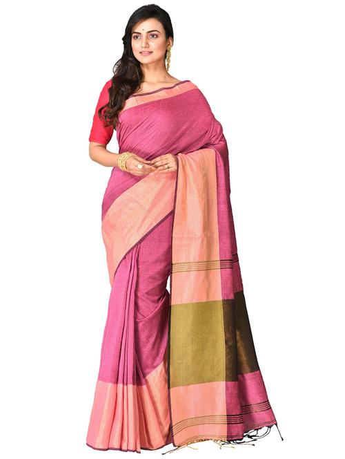 women pink woven handloom saree - 21537080 - Very Small Image - 1