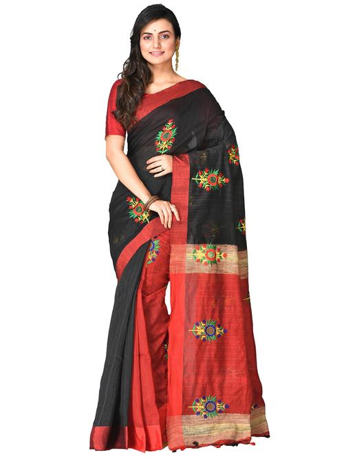 women solid with work handloom sraee - 21537091 - Very Small Image - 1