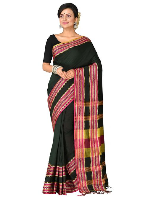 women black solid with bordered handloom saree - 21537102 - Very Small Image - 1