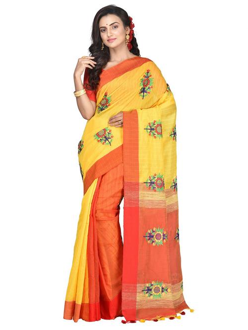 women solid with work handloom saree - 21537195 - Very Small Image - 1