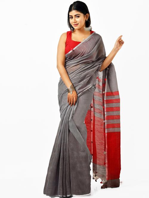 women grey handloom saree - 21537409 - Very Small Image - 1