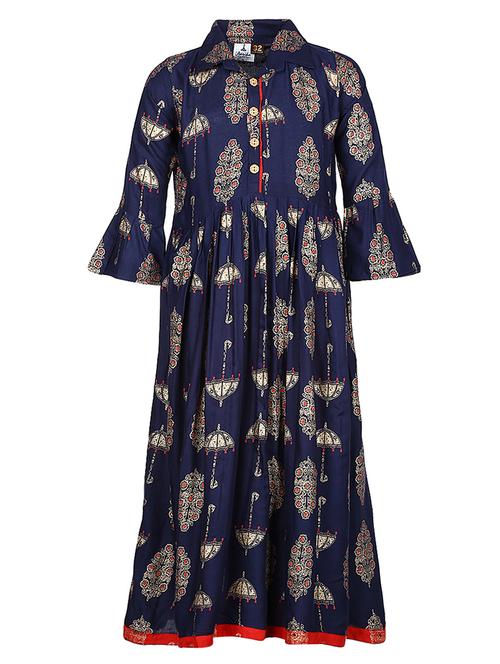 girls printed collared long flared kurti - 21538406 - Very Small Image - 1