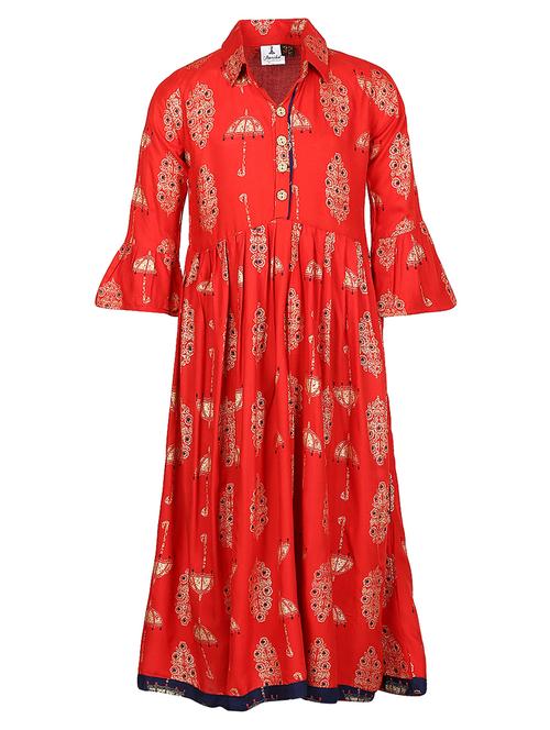 Girls Printed Collared Flared Kurti - 21538407 - Very Small Image - 1
