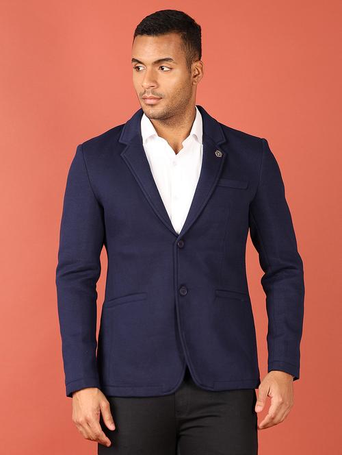 navy blue cotton single breasted casual blazer - 21538583 - Very Small Image - 1