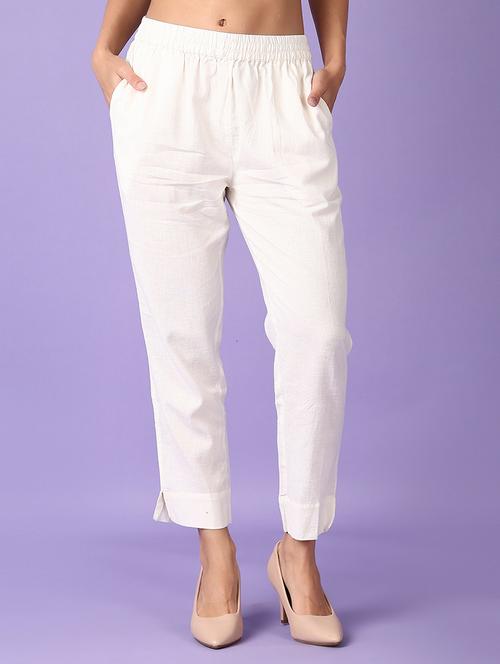 women off white solid ankle length tapered pant - 21538602 - Very Small Image - 1