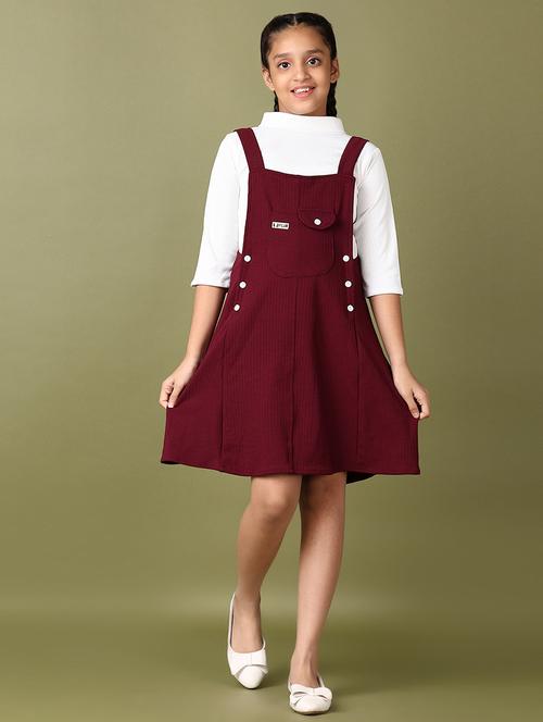 girls maroon solid high neck a-line dress - 21538629 - Very Small Image - 1