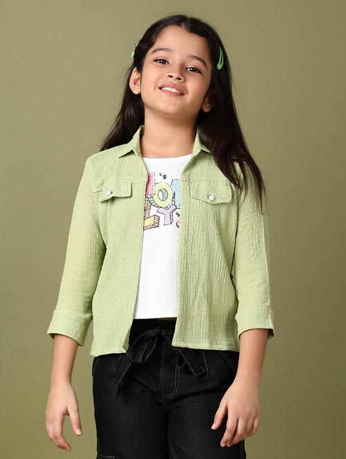 girls green printed shirt collar neck top - 21538736 - Very Small Image - 1
