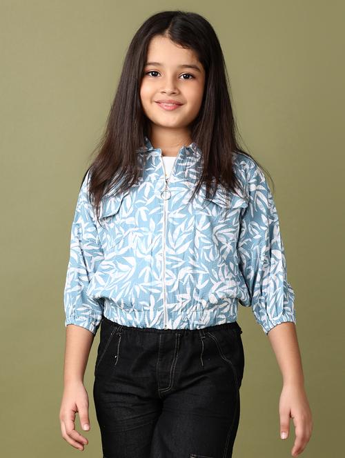 girls light blue printed regular jacket - 21538737 - Very Small Image - 1