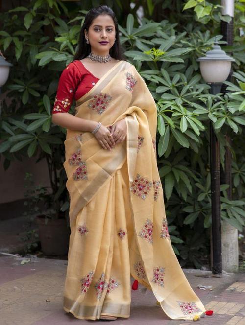 women solid with work saree - 21538916 - Very Small Image - 1