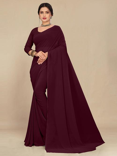 women maroon plain saree  - 21538946 - Very Small Image - 1