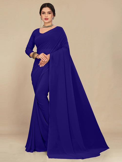 women blue plain saree  - 21538947 - Very Small Image - 1