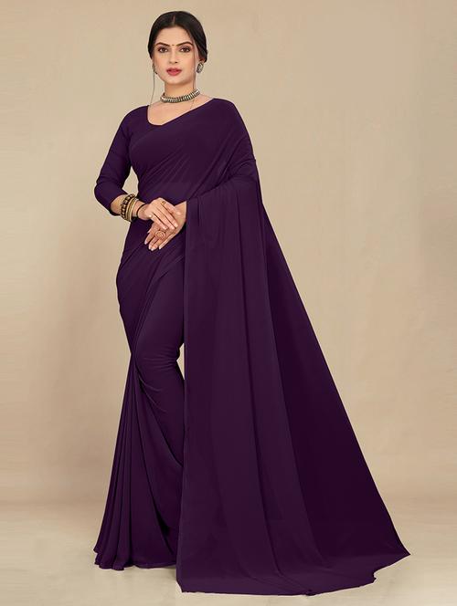 women purple plain saree - 21538950 - Very Small Image - 1
