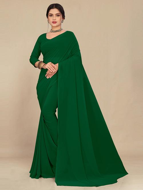 women bottle green plain saree  - 21538951 - Very Small Image - 1