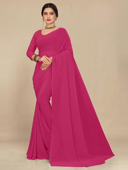women pink plain saree  - 21538959 - Very Small Image - 1