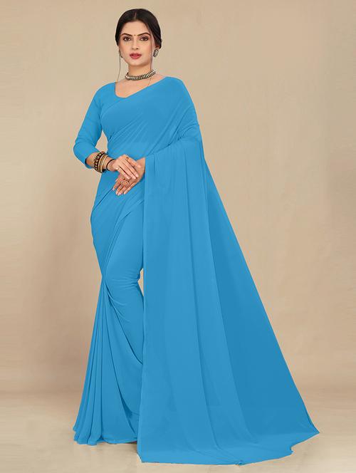 women light blue plain saree  - 21538965 - Very Small Image - 1