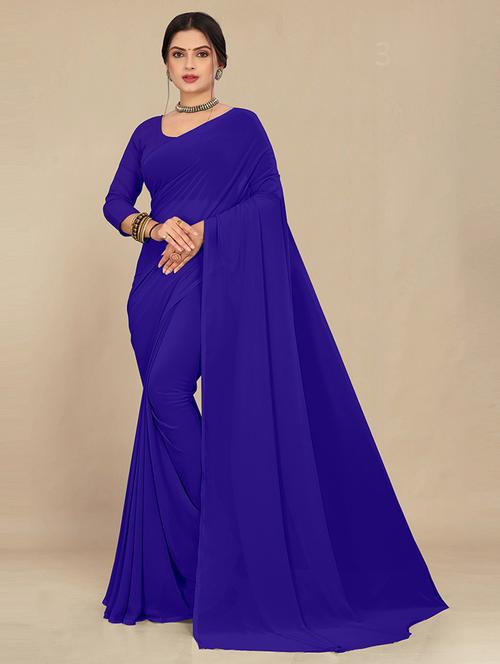 women blue plain saree  - 21538970 - Very Small Image - 1