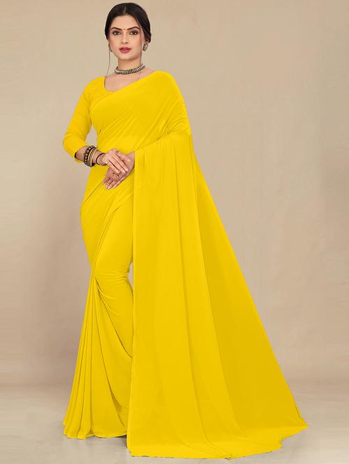 women yellow plain saree  - 21538975 - Very Small Image - 1