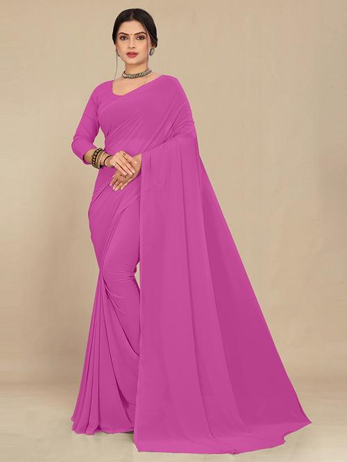 women pink plain saree  - 21538980 - Very Small Image - 1