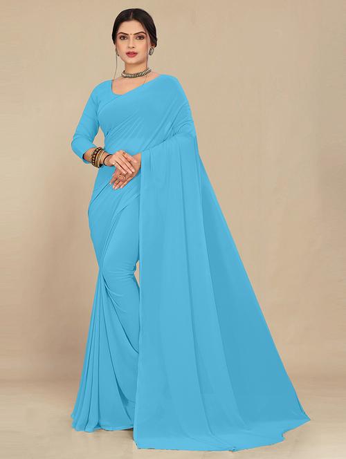 women light blue plain saree  - 21538982 - Very Small Image - 1