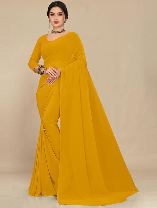 women yellow plain saree  - 21538990 - Very Small Image - 1