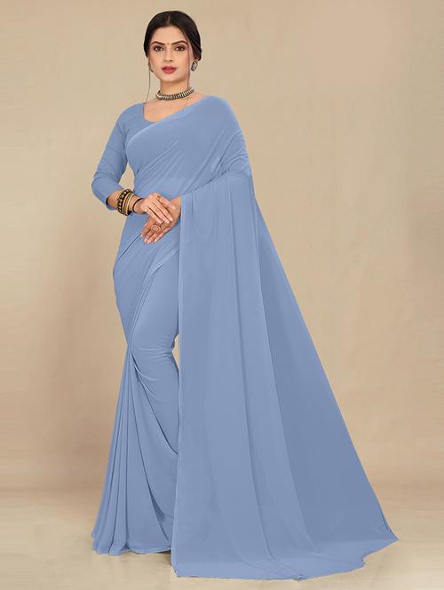 women light blue plain saree  - 21538995 - Very Small Image - 1