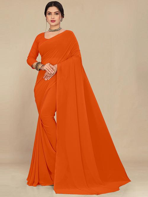 women orange plain saree  - 21539003 - Very Small Image - 1