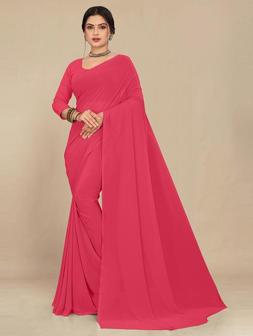 women pink plain saree  - 21539005 - Very Small Image - 1