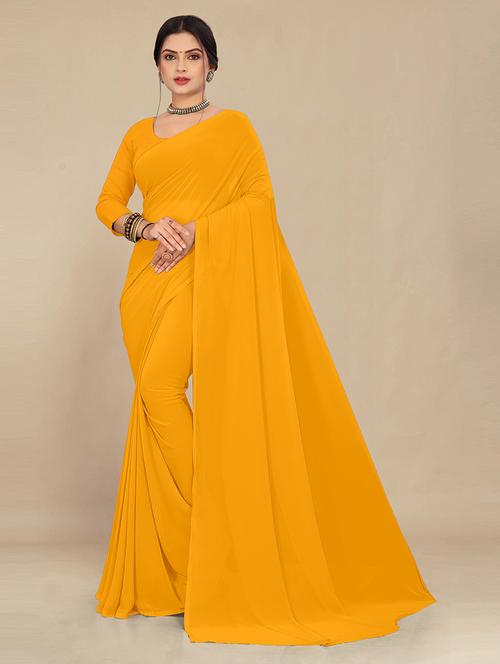 women yellow plain saree  - 21539007 - Very Small Image - 1