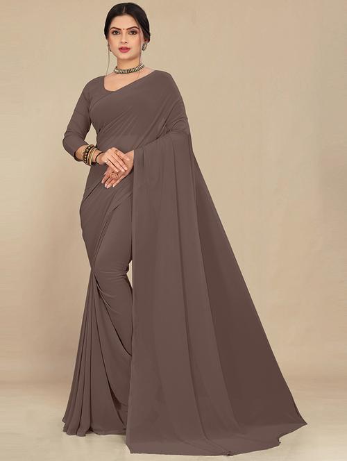 women taupe plain saree - 21539010 - Very Small Image - 1